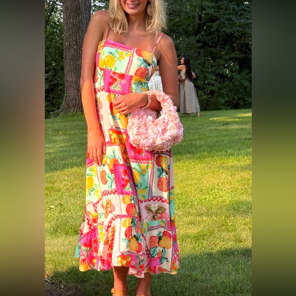 ASTR Paper Heart Midi Dress XS bright fruit Lemons Berries Patchwork Austrian Co - Picture 6 of 11
